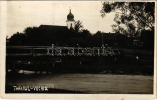 1935 Ótohán, Tohanul Vechiu, Tohanu Vechi (Zernest, Zarnesti); fahíd, templom / wooden bridge, church. Atelierul Fotoblitz photo (fl)