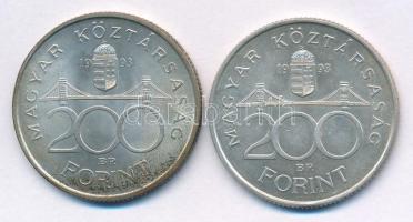 1993. 200Ft "MNB" Ag (2xklf) T:AU patina Adamo F13