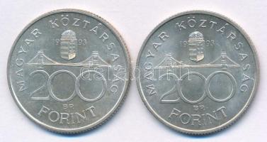 1993. 200Ft "MNB" Ag (2xklf) T:AU,XF patina Adamo F13