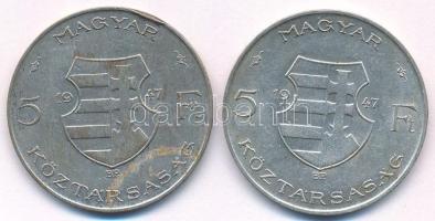 1947. 5Ft Ag "Kossuth" (2x) T:VF ph., patina Adamo F8.1