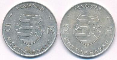 1947. 5Ft Ag "Kossuth" (2x) T:VF patina Adamo F8.1