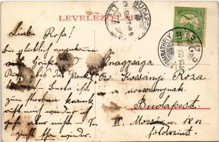 1908 Szombathely, Király utca, Vasmegyei kaszinó, villamossín, üzlet, kerékpáros (fl)