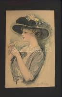 4 darab dekor kép, keretbe ragasztva 1920 körüli amerikai divat témájú képeslapok, 22x17 cm