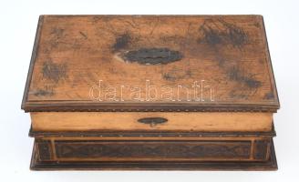 cca 19. sz második fele, Segélygyűjtő díszdoboz. Díszes faragással, 1-2 díszelem hiánnyal, kulccsal,...