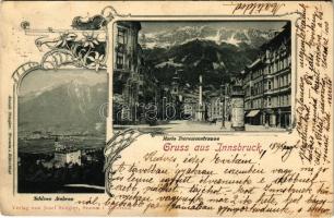 1898 (Vorläufer) Innsbruck (Tirol), Schloss Ambras, Maria Theresienstrasse / castle, street. Joseph Stiegler Art Nouveau, floral (Rb)