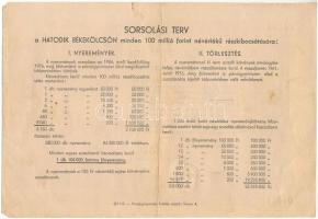 Budapest 1955. "Hatodik Békekölcsön" nyereménykölcsön kötvény 100Ft-ról, szárazpecséttel T...