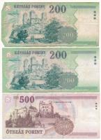 1998. 200Ft "FH" + 2007. 200Ft "FA" + 2008. 500Ft "ED" T:F