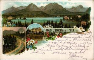 1901 Tátra, Magas-Tátra, Vysoké Tatry; Bad Csorba am See / Csorba-tói fogaskerekű vasút / Strbské pleso cogwheel railway. M. Kuschel Art Nouveau, floral, litho (EK)