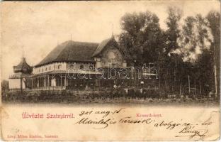 1901 Szatmárnémeti, Satu Mare; Kossuth kert, Városi kioszk, vendéglő. Lövy Miksa kiadása / park, kiosk, restaurant (Rb)