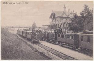 Tátra, Magas-Tátra, Vysoké Tatry; Csorba fogaskerekű vasútállomás, vonat. Feitzinger Ede No. 7. 1908/18. / Zahnradbahn Station / Strba cogwheel railway station, train (EK)