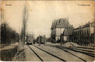 Kassa, Kosice; vasútállomás, villamos. Radó Béláné kiadása / railway station, tram (fa)