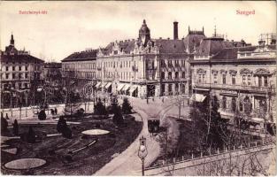 1911 Szeged, Széchenyi tér, lóvasút, Engelsmann Ádám üzlete (fl)