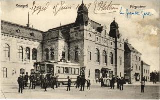 1919 Szeged, Pályaudvar, vasútállomás, villamos. Pető Ernő kiadása (felületi sérülés / surface damage)