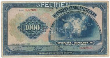 Csehszlovákia 1932. 1000K "SPECIMEN (MINTA)" perforációval "C 0882698" T:III Czechoslovakia 1932. 1000 Korun with "SPECIMEN" perforation, "C 0882698" C:F Krause 25