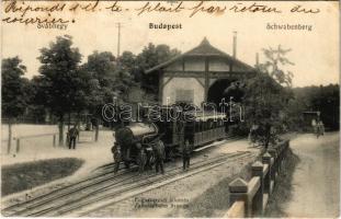 1912 Budapest XII. Svábhegy, Fogaskerekű vasútállomás, gőzmozdony, vonat (Rb)