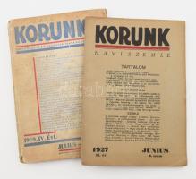 1927, 1929 A Korunk havi szemle II. évf 6. szám, IV: évf júli-aug száma. Kassák, Jászi írásaival, zsidóságról szóló írásokkal