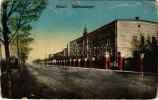 1915 Miskolc, Tüzérlaktanya, villamos. Grünwald Ignác kiadása (szakadás / tear)