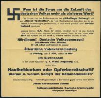 cca 1935 Nationalsozialistische Deutsche Arbeiterpartei (NSDAP) / Nemzetiszocialista Német Munkáspárt politikai röplapja, középen hajtott, jó állapotban, 19,5x20,5 cm