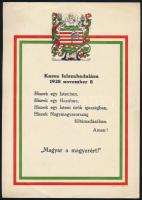 1938 Kassa felszabadulása, Irredenta Hiszekegy dekoratív emléklap 17x24 cm