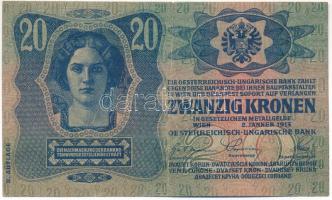 Csehszlovákia 1913. 20K "1002 408464", II. kiadás, csehszlovák 20h bélyeggel felülbélyegez...