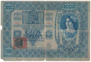 Csehszlovákia 1902. 1000K "1163 66816", csehszlovák 10K "Kolek" bélyegzéssel T:VG  Czechoslovakia 1902. 1000 Korona "1163 66816" with czechoslovakian 10 Korun "Kolek" overstamp C:VG