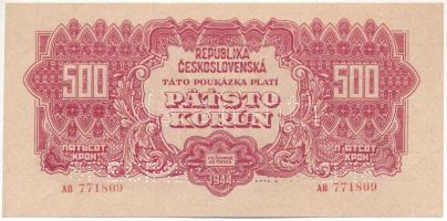 Csehszlovákia 1944. 500K "AB 771809", "SPECIMEN (MINTA)" perforációval T:XF,VF  Czechoslovakia 1944. 500 Korun "AB 771809", with "SPECIMEN" perforation C:UNC  Krause P#49s