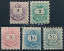 1881 Színesszámú Krajcáros sor a 2kr, 3kr, 5kr és 10kr 12 : 11 1/2 fogazással, 20kr 11 1/2 fogazással