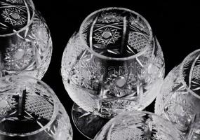 Ólomkristály brandy pohár készlet, gazdag csiszolással, 6 darab, m: 8,5 cm