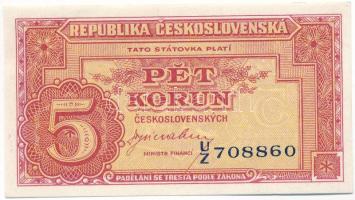 Csehszlovákia 1945. 5K "U/Z 708860" T:I  Czechoslovakia 1945. 5 Korun "U/Z 708860" C:UNC Krause 59.