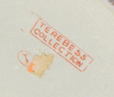 Terebess kerámia kínálótál, asztalközép kézzel festett jelzett hibátlan 32x 23 cm