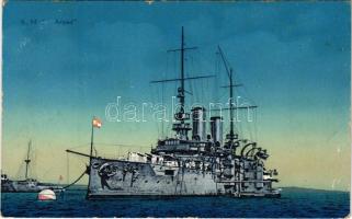 1916 SM Schiff Árpád K.u.K. Kriegsmarine / SMS Árpád az Osztrák-Magyar Haditengerészet Habsburg-osztályú csatahajója / WWI Austro-Hungarian Navy Habsburg-class pre-dreadnought battleship. G. Costalunga, Druck von M. Schulz + "K.U.K. KRIEGSMARINE SMS SEBENICO" (EK)