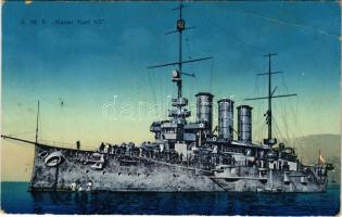 1916 SMS Kaiser Karl VI. K.u.K. Kriegsmarine / SMS Kaiser Karl VI. az Osztrák-Magyar Haditengerészet VI. Károly-osztályú páncélos cirkálója / WWI Austro-Hungarian Navy SMS Kaiser Karl VI armored cruiser. Druck von M. Schulz. G. Costalunga Pola 1915. + "K.U.K. KRIEGSMARINE SMS SEBENICO" (fa)