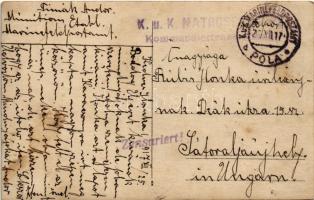 1917 Pola, Pula; K.u.k. Kriegsmarine Matrosen / Az Osztrák-Magyar Haditengerészet matrózai újévi üdv...