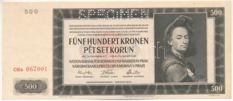 Német Harmadik Birodalom / Cseh-Morva Protektorátus 1942. 500K "SPECIMEN" perforációval, 2. kiadás "CHa 067001" T:AU German Third Reich / Protectorate of Bohemia and Moravia 1942. 500 Korun with "SPECIMEN" perforation, 2nd issue "CHa 067001" C:AU Krause 12.s