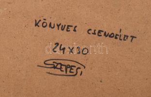 Szepesi Andor (1954-): Könyves csendélet. Olaj, farost. Jelezve jobbra lent. Hátoldalán autográf fel...