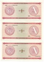 Kuba 1985. 1P "A" deviza tanúsítvány (3x) sorszámkövetők T:XF Cuba 1985. 1 Peso "A" foreign exchange certificate (3x) consecutive serials C:XF Krause P#FX1