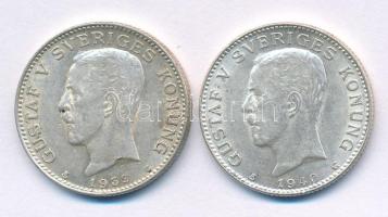 Svédország 1939-1940G 1Kr Ag "V. Gusztáv" (2x) T:XF Sweden 1939-1940G 1 Krona Ag "Gustaf V" (2x) C:XF Krause KM#786