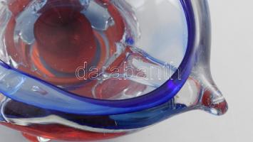 Sklo Union Josef Hospodka cseh kék-piros színezett üveg kínáló, jelzés nélkül, hibátlan, 19x10 cm