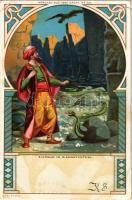 Sindbad im Diamantenthal. Märchen aus 1001 Nacht No. 1055. Art Nouveau litho s: K. v. R. (szakadás / tear)