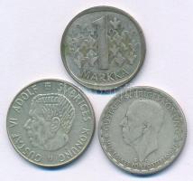 Svédország 1943G 1Kr Ag "V. Gusztáv" + 1965U 1Kr "VI. Gusztáv" + Finnország 1964S 1M Ag T:XF-F Sweden 1943G 1 Krona Ag "Gustaf V" + 1965U 1 Krona "Gustaf VI" + Finland 1964S 1 Markka Ag C:XF-F