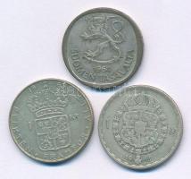 Svédország 1943G 1Kr Ag "V. Gusztáv" + 1965U 1Kr "VI. Gusztáv" + Finnország 1964...
