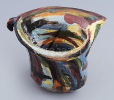 Illés László: Milticolor kaspó. Jelzett, 17x16x13 cm