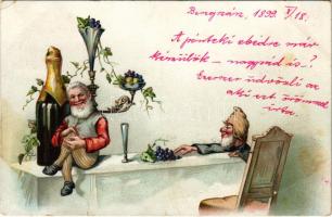 1899 (Vorläufer)Törpék pezsgővel és szőlővel / Dwarves with champagne and grapes. litho (EB)