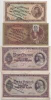 1945. 100P "Hazafias Népfront XXI. ker. Bizottsága Pénztörténeti kiállítása Csepel, 1963" felülbélyegzéssel + 1945. 100P + 1945. 10.000P + 1946. 100.000.000P mind "20 éves a magyar forint Pénztörténeti kiállítás Csepel 1966. november 12-17 - XXI. Hazafias Népfront Bizottsága" felülbélyegzéssel T:F