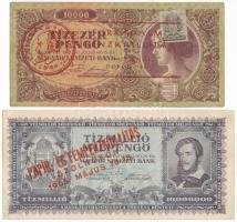 1945. 10.000P "MNB" bélyeggel, "Forradalmi Pénzkiállítás - 'Ki mit gyűjt' - Dorog 1967." felülbélyegzéssel + 1946. 10.000.000MP "Papír- és Fémpénzkiállítás Szolnokon 1965. Május 15-18." felülbélyegzéssel T:F