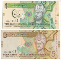 Türkmenisztán 2012. 5M + 2017. 1M T:F az egyik szép papír Turkmenistan 2012. 5 Manat + 2017. 1 Manat C:F one is fine paper