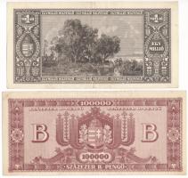 1946. 1.000.000MP + 100.000BP mindkettő "Felszabadulási pénzkiállítás a Magyar Néphadseregnél 1...