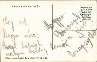 Aranyossy Irén. Fekete műterem felvétele, hátoldalon autográf aláírásával (EK)