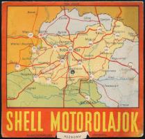 1939 Shell motorolajok reklámos, mechanikus, forgatható kilométertábla magyar városok között, 13,5x1...