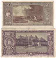 1945. 50P + 100P mindkettő "Bélyeg- és Pénzkiállítás a Pengő bevezetésének 70. és a Forint 50 é...